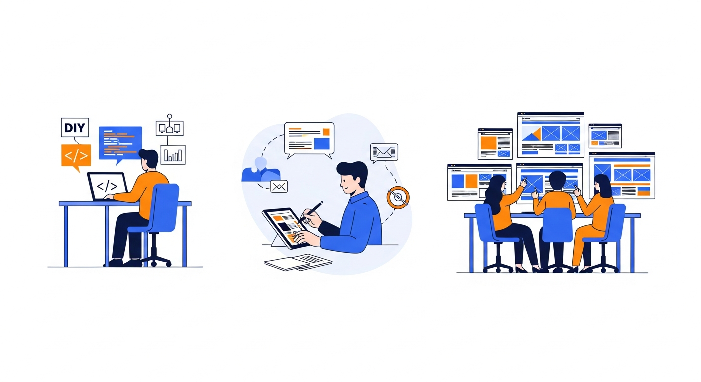 Comparação entre fazer o site você mesmo, com freelancer ou com agência