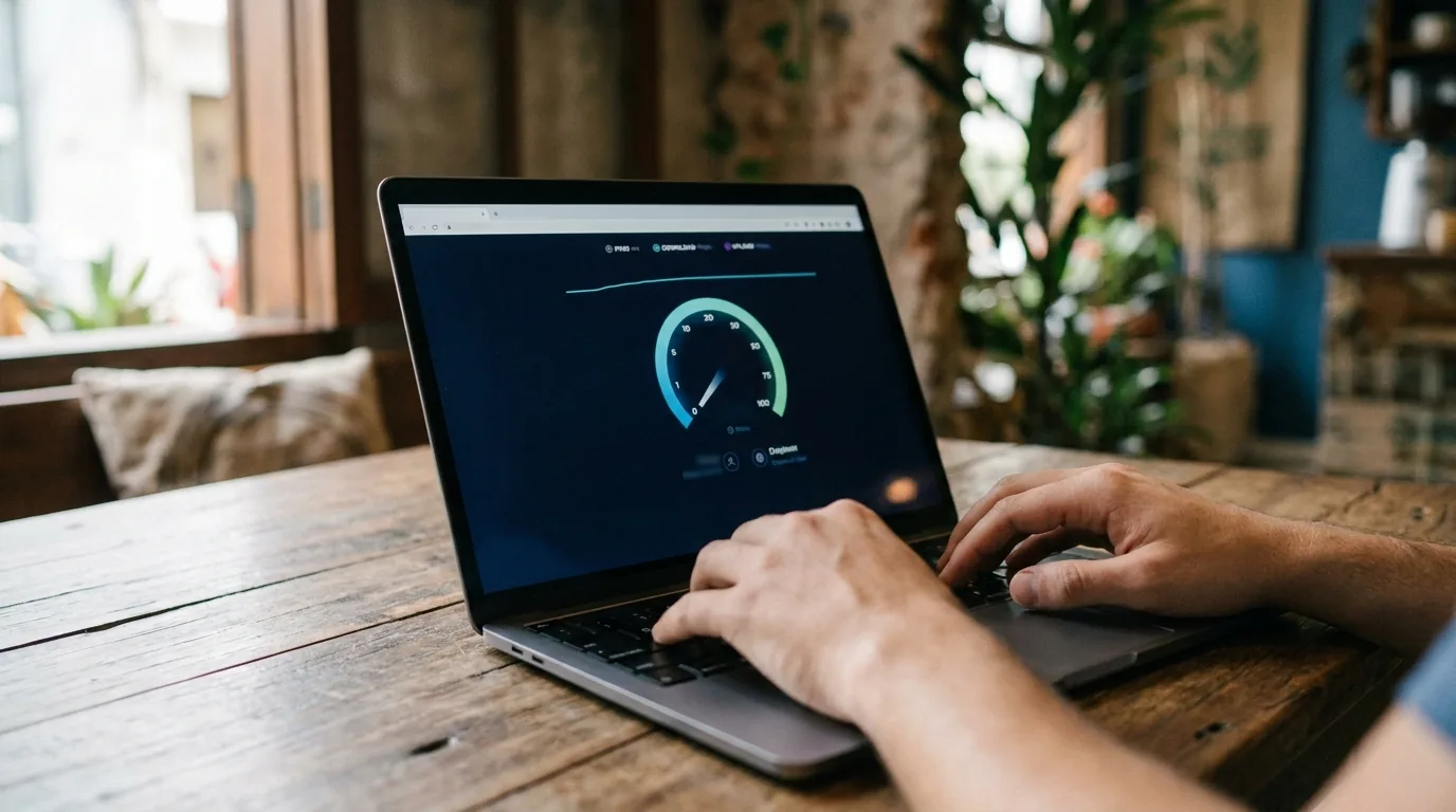 Teste de velocidade e diagnóstico de site sendo executado em notebook