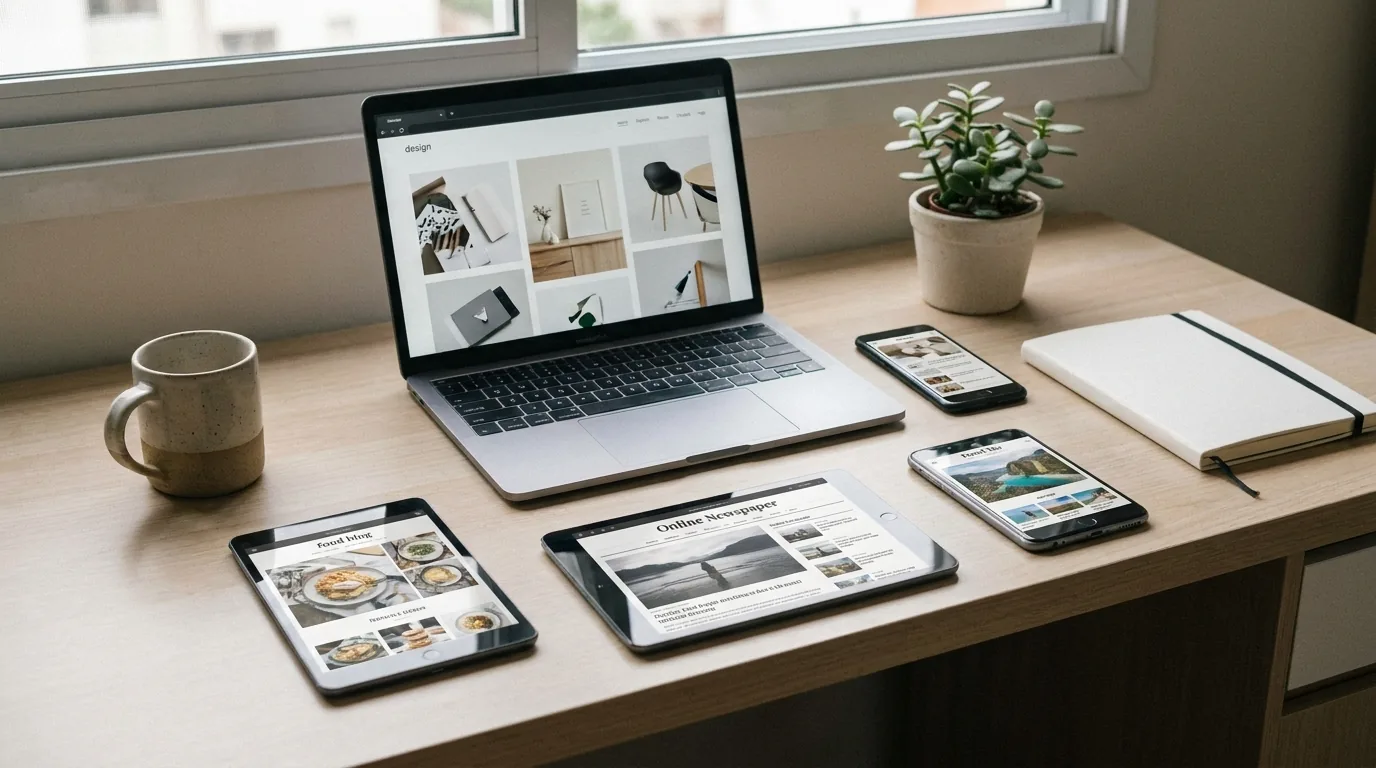 Comparação de diferentes plataformas de criação de site em telas lado a lado