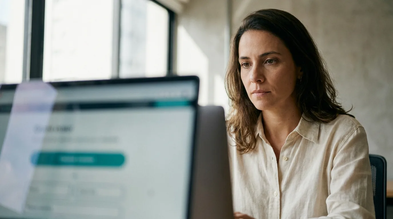 Pessoa acessando uma landing page no notebook com formulário de contato em destaque